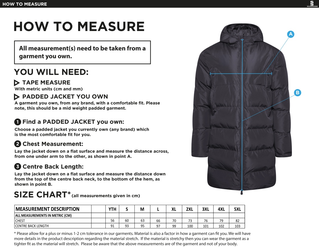 Hoe Valley School Staff Active Long Padded Jackets - Size Guide