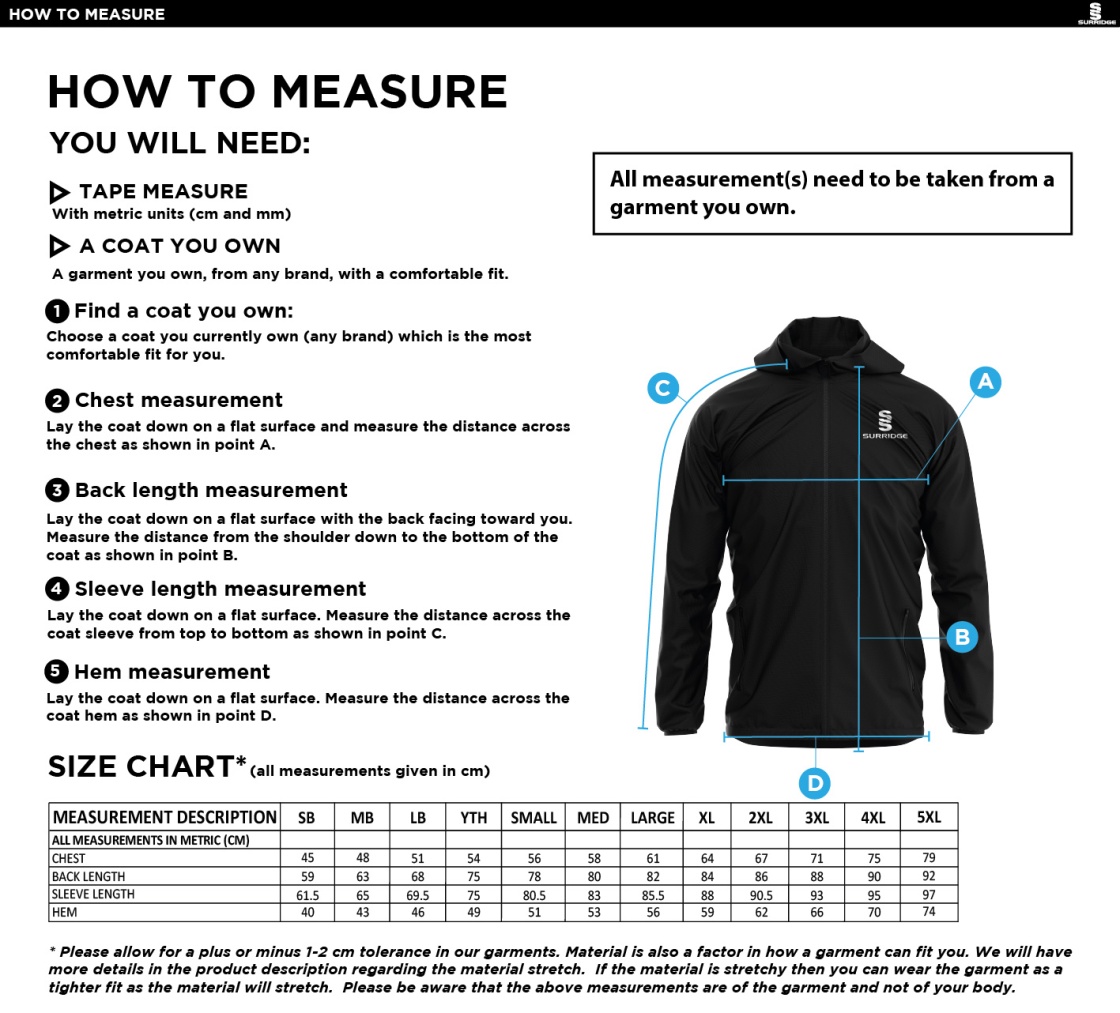 Hoe Valley School Training Jacket Black - Size Guide