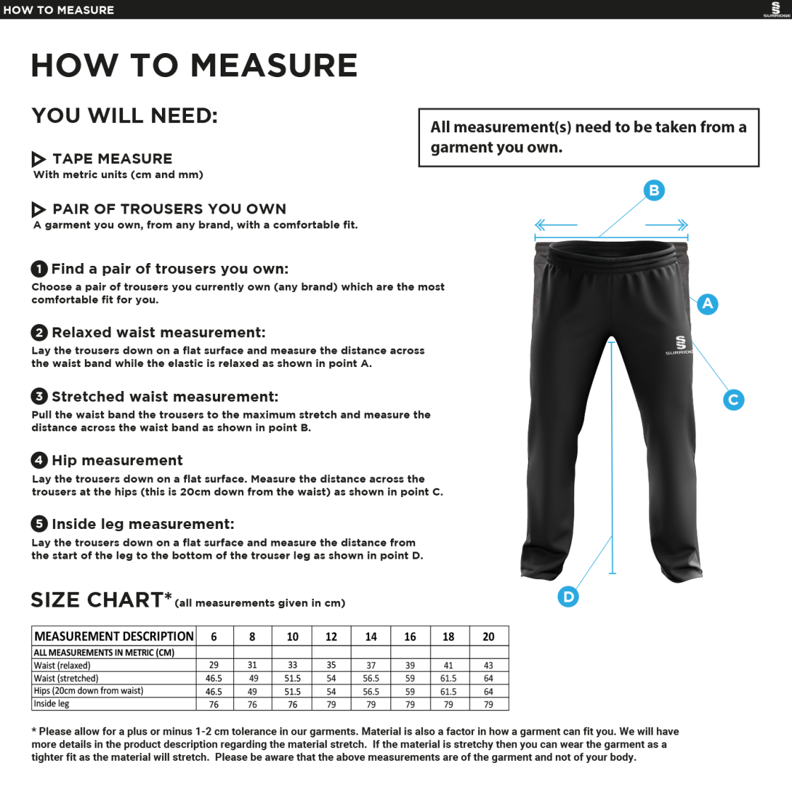 Hoe Valley School Staff Women's Poplin Track PantS - Size Guide