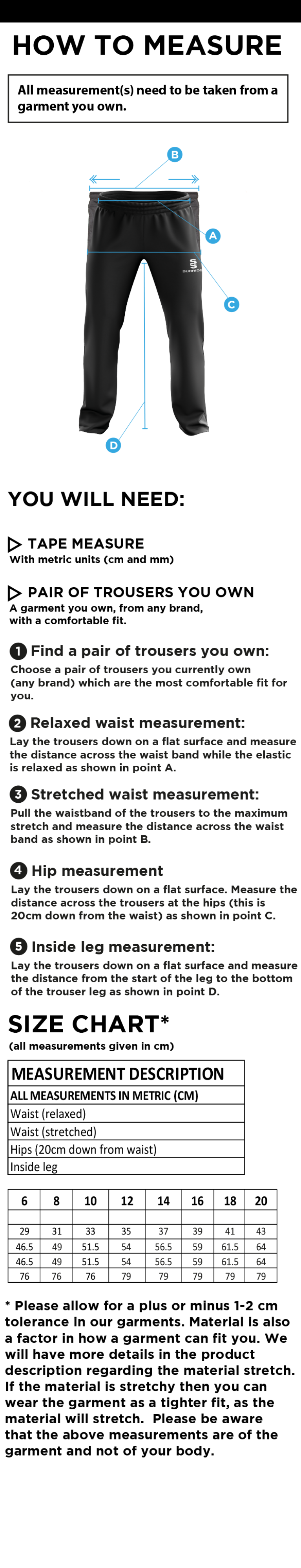 Hoe Valley School Staff Women's Poplin Track PantS - Size Guide