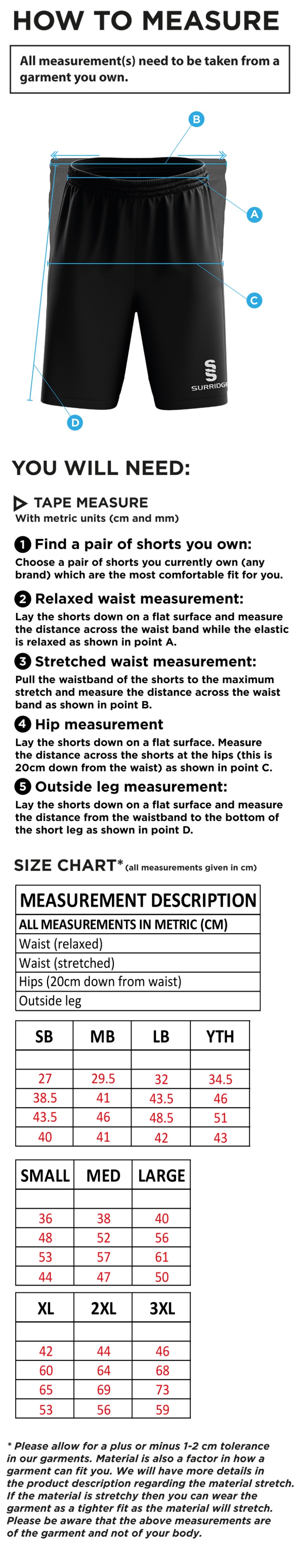 Hoe Valley School Ripstop Short Male & Female Fit - Size Guide