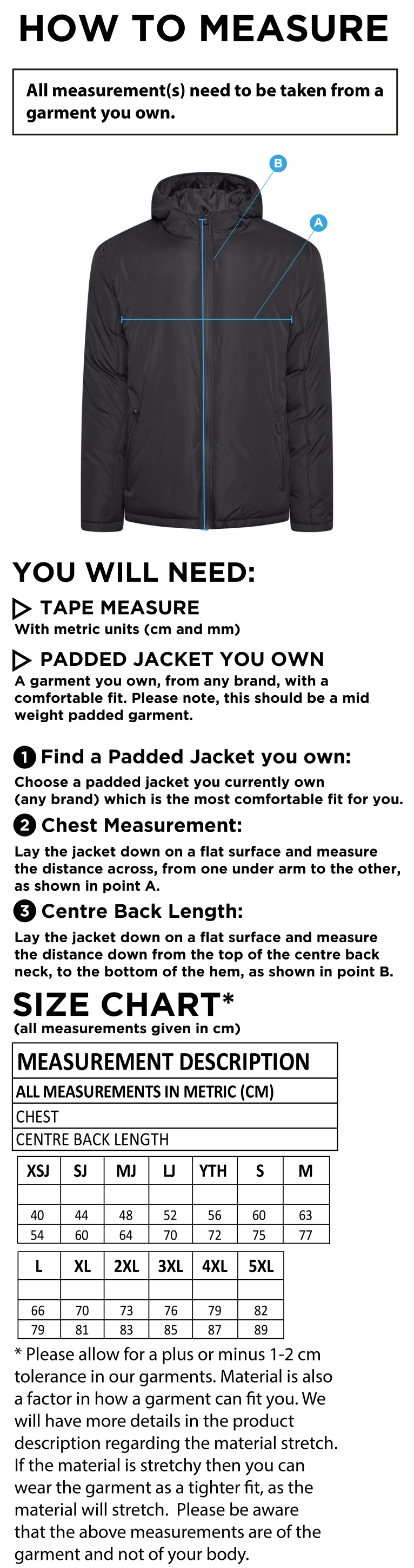 Hoe Valley School Staff Active Padded Jacket - Size Guide