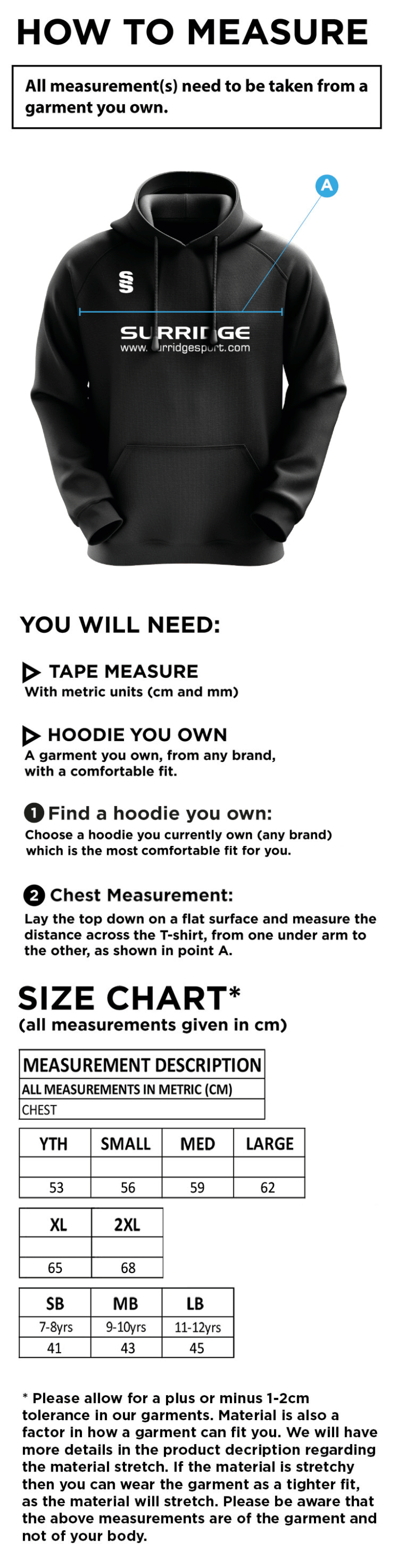 HOE VALLEY SCHOOL BLADE HOODY - Size Guide