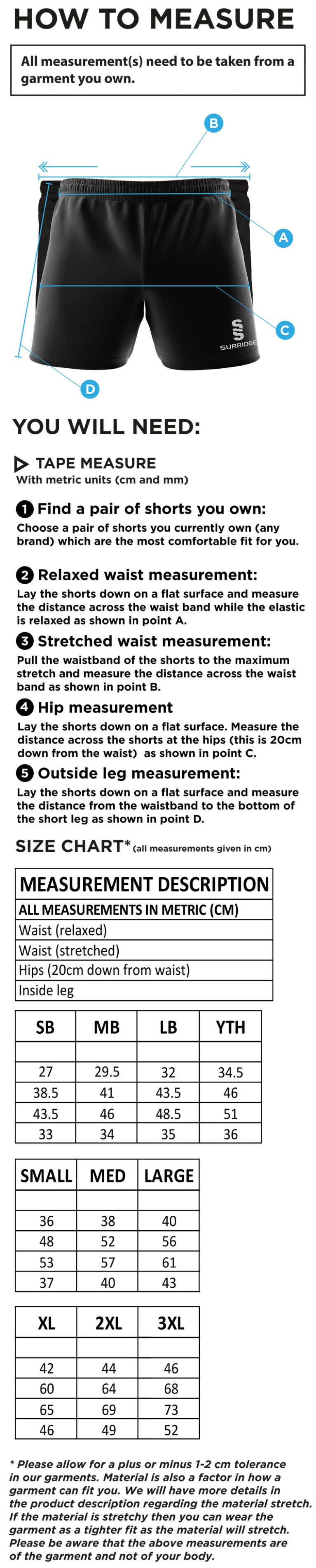 Hoe Valley School Staff Dual Short - Size Guide