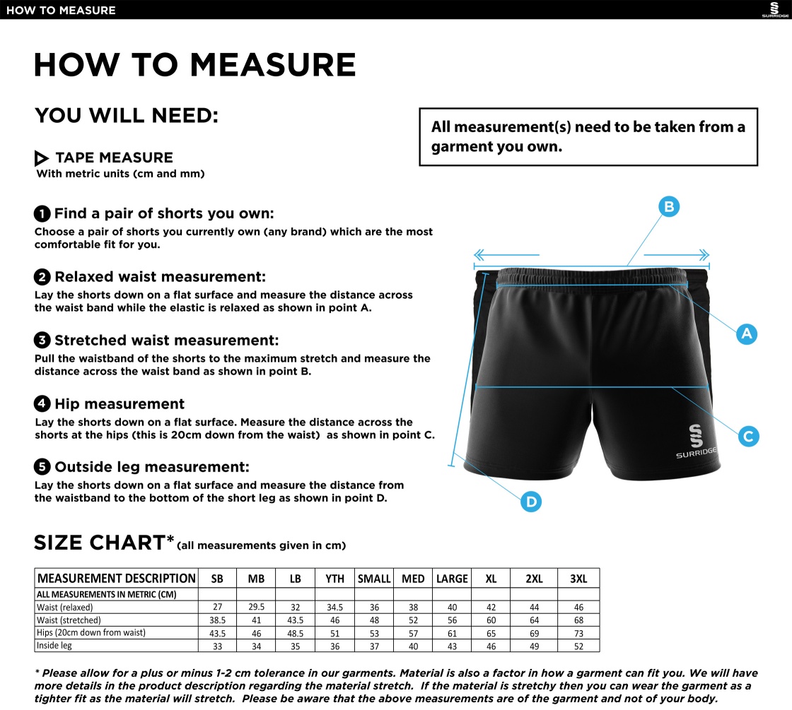 Hoe Valley School Staff Dual Short - Size Guide