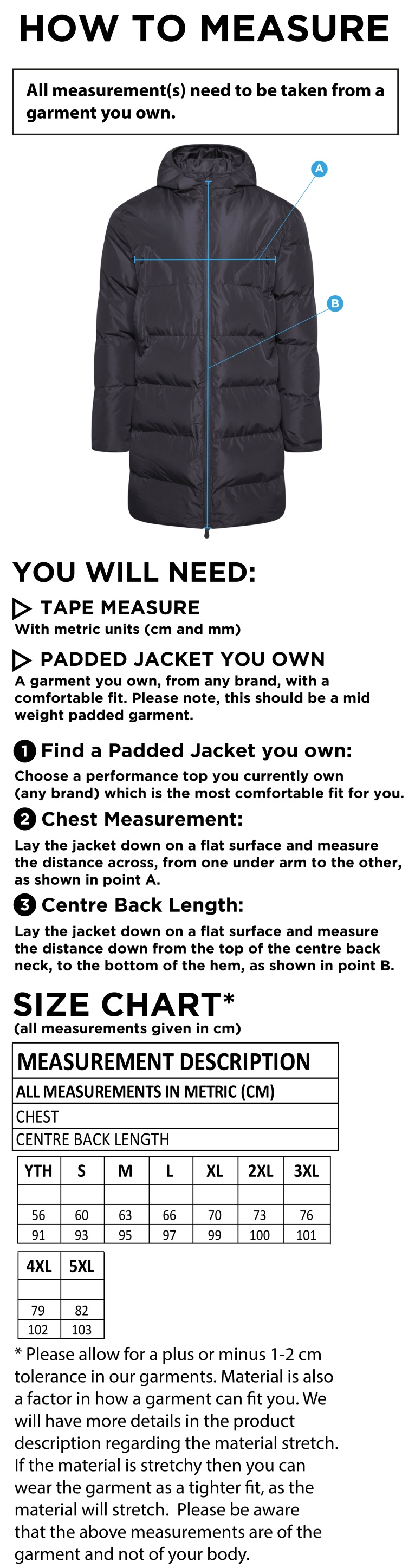 Hoe Valley School Staff Active Long Padded Jackets - Size Guide
