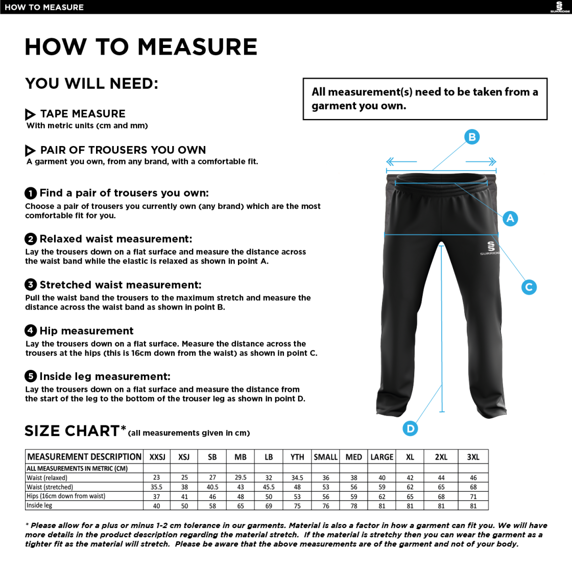 Hoe Valley School Poplin Track Pant Black - Size Guide